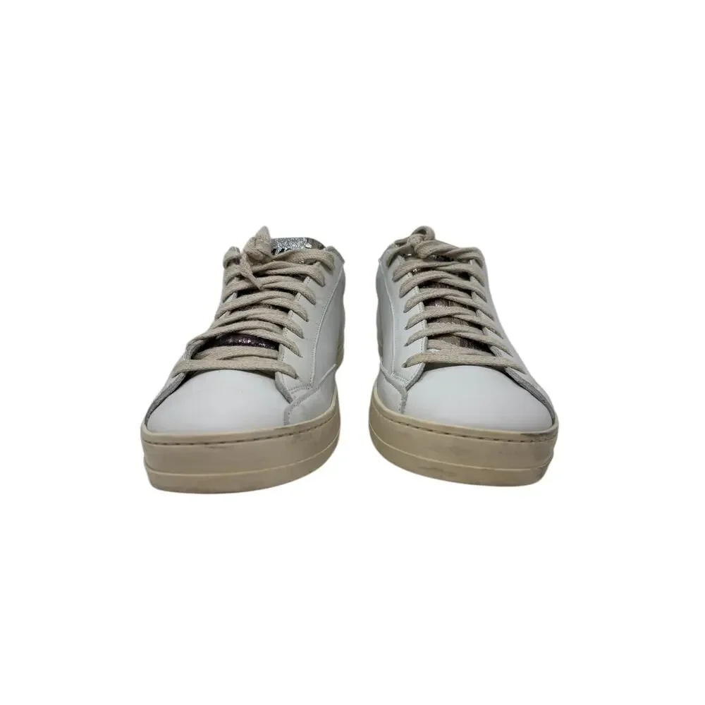 P448‎ John White Leather Sneakers Perforated Low Top EU 43 US 10 Italy Mens